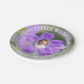 Our Little Wildflower Purple Geranium Custom Photo Pappteller (Schrägansicht)