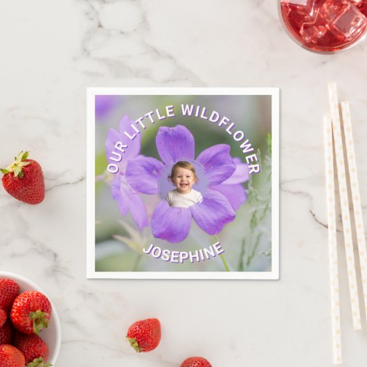 Our Little Wildflower Violet Geranium Custom Photo Serviette (Beispiel)