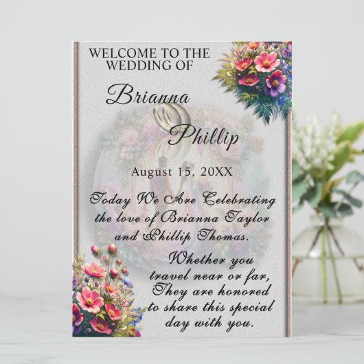 Our Love Reaches The Moon Floral Wedding Programm (Stehend Vorderseite)