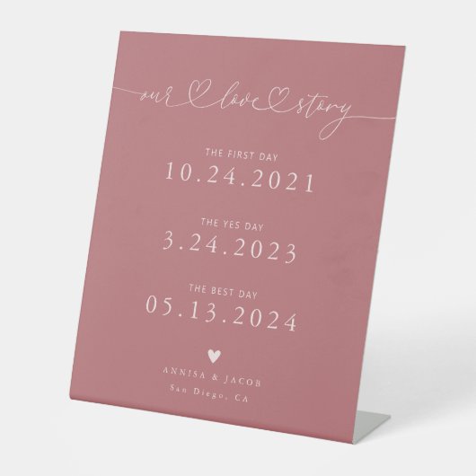 Our Love Story Hearts Pink Wedding Timeline Sockelschild (Vorderseite)