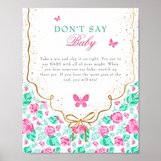 Our Lovely One Don't Say Baby Shower Game Sign Poster (Vorne)