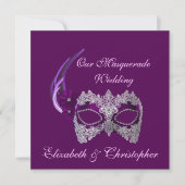 "Our Masquerade Wedding" - Royal Lila Mask [b] Einladung (Vorderseite)