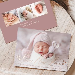 Our New Love Foil Script Photo Birth Announcement Folieneinladung