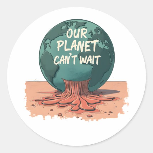 Our Planet Can’t Wait – Climate Action Runder Aufkleber (Vorderseite)