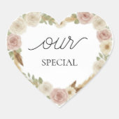 Our Special Floral Heart Sticker – Soft Boho Elega (Vorderseite)
