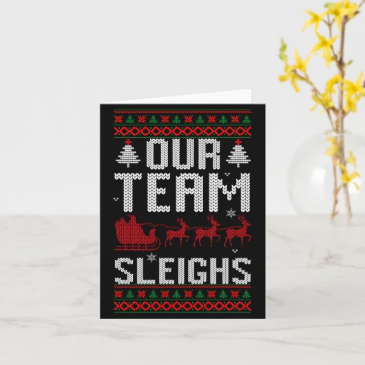 Our Team Sleighs Christmas Reindeers Santa's Long  Karte (Gelbe Blume)