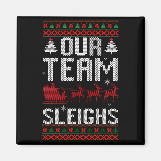 Our Team Sleighs Christmas Reindeers Santa's Long  Magnet (Vorne)