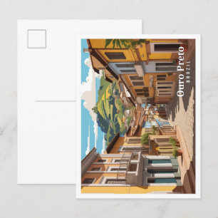 Ouro Preto Brasilien Vintage Kunstreise Illustrati Postkarte