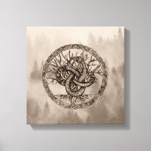 Ouroboros Celtic Knot mit Baum des Lebens Sepia Leinwanddruck