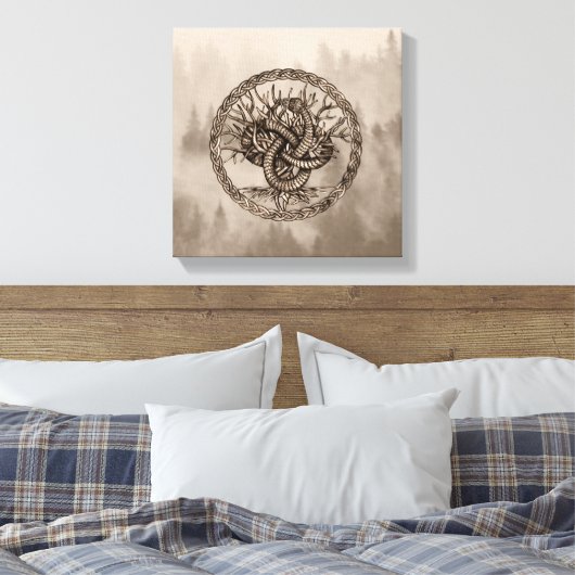 Ouroboros Celtic Knot with Tree of Life Sepia Leinwanddruck (Insitu (Schlafzimmer))