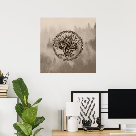 Ouroboros Celtic Knot with Tree of Life Sepia Poster (Heimbüro)