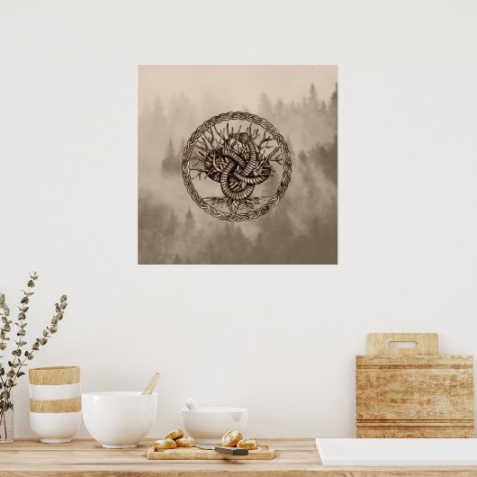 Ouroboros Celtic Knot with Tree of Life Sepia Poster (Küche)