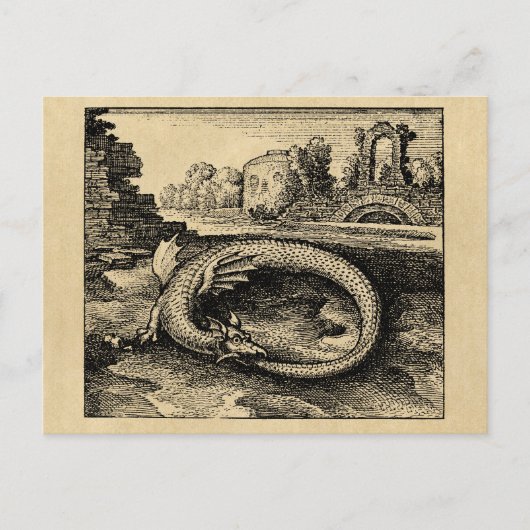 Ouroboros Dragon Biting Es ist Schwanz Sepia Postkarte (Vorderseite)