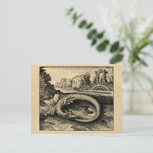 Ouroboros Dragon Biting Es ist Schwanz Sepia Postkarte (Stehend Vorderseite)