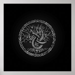 Ouroboros Keltische Knoten mit Baum des Lebens Poster