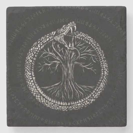 Ouroboros mit Baum des Lebens Steinuntersetzer (Vorderseite)