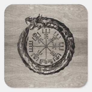 Ouroboros mit Vegvisir Quadratischer Aufkleber