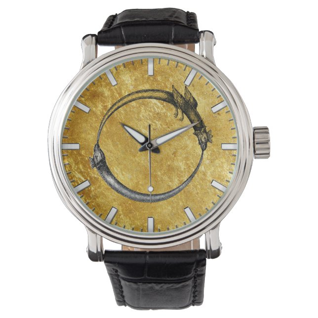 Ouroboros Snake & Dragon Gold Leaf Armbanduhr (Vorderseite)