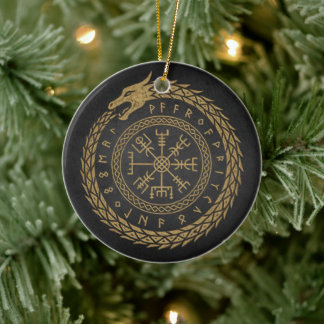 Ouroboros & Vegvisir - Norse Compass Rune Circle D Keramik Ornament