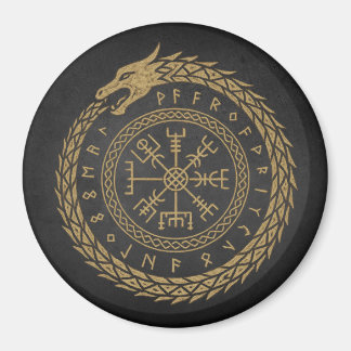 Ouroboros & Vegvisir - Norse Compass Rune Circle D Magnet