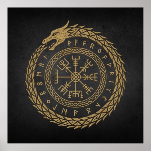 Ouroboros & Vegvisir - Norse Compass Rune Circle D Poster (Vorne)