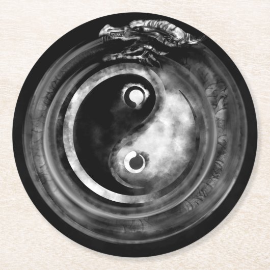 Ouroboros Yin - Yang Runder Pappuntersetzer (Vorderseite)