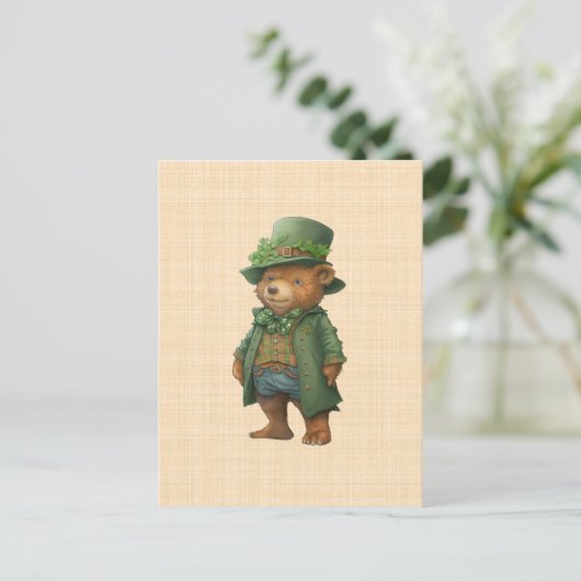 Ourson Saint Patrick - Grüner irischer Anzug Postkarte (Stehend Vorderseite)