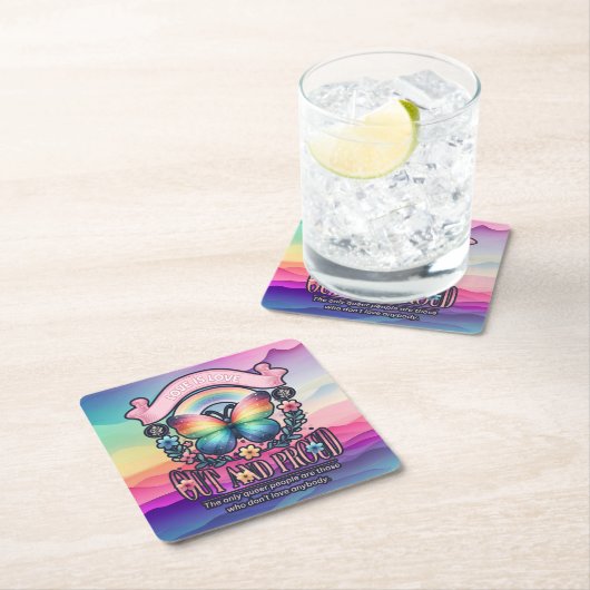 Out and Proud Gay Pride Party Rechteckiger Pappuntersetzer (Vor Ort)