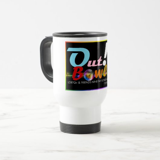 Out-Bowling-Logo-Tasse Reisebecher (Vorderseite Links)