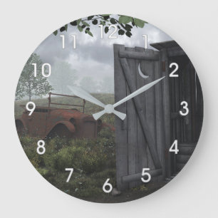 OUT HOUSE AND RUSTED CAR CLOCK GROßE WANDUHR