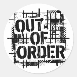 Out of Order Brutalist Industrial Typography Sweat Runder Aufkleber