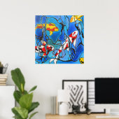 "Out of the Blue" Koi Fish Moderne Kunst Print Poster (Heimbüro)