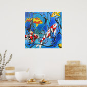"Out of the Blue" Koi Fish Moderne Kunst Print Poster (Küche)