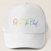 Out of the Closet LGBT Rainbow Flag Handwriting Truckerkappe (Vorderseite)
