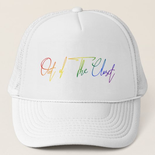 Out of the Closet LGBT Rainbow Flag Handwriting Truckerkappe (Vorderseite)