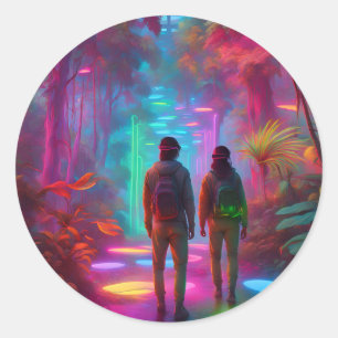 Out of this World - Virtual Reality Neon Dschungel Runder Aufkleber