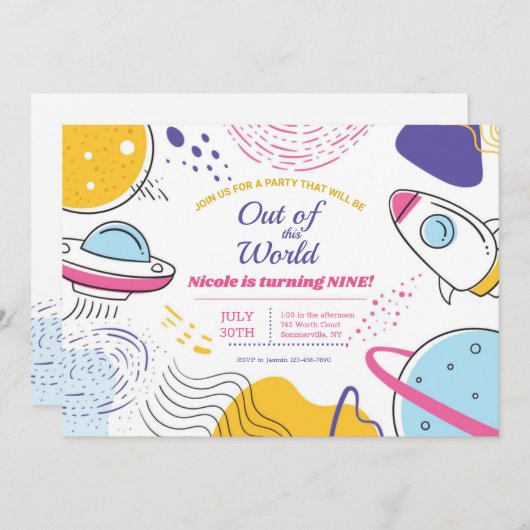 Out Space Adventure Birthday Party Einladung (Vorne/Hinten)