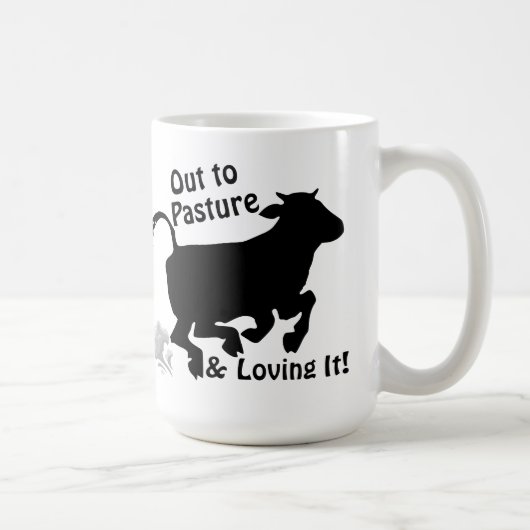 Out to Pasture & Loving It Funny Cow Retirement Kaffeetasse (Rechts)
