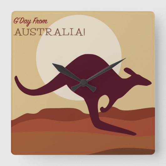 Outback Kangaroo Quadratische Wanduhr (Vorderseite)