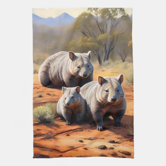 Outback Trio: Wombat Wanderers Geschirrtuch (Vertikal)
