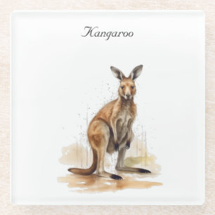 Outback Wanderer: Watercolor-Känguru individuell Glasuntersetzer
