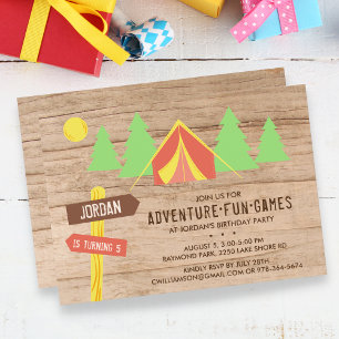 Outdoor Adventure in Woods Camping Geburtstagspart Einladung