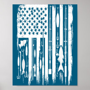 Outdoor-Angeln Amerikanische Flagge Fischer Fischl Poster