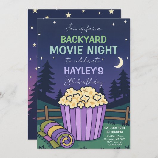 Outdoor Backyard Movie Night Birthday Einladung (Vorne/Hinten)