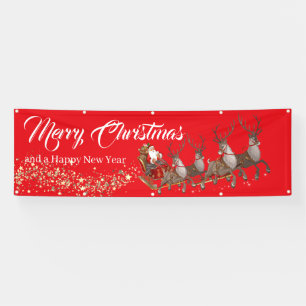 Outdoor Banner Santa Reindeers Frohe Weihnachten