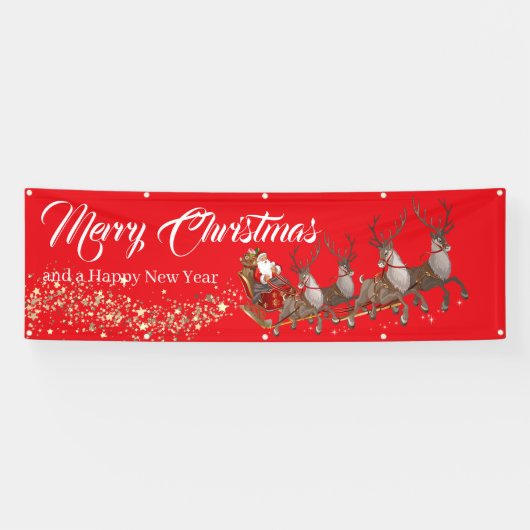 Outdoor Banner Santa Reindeers Frohe Weihnachten (Horizontal)