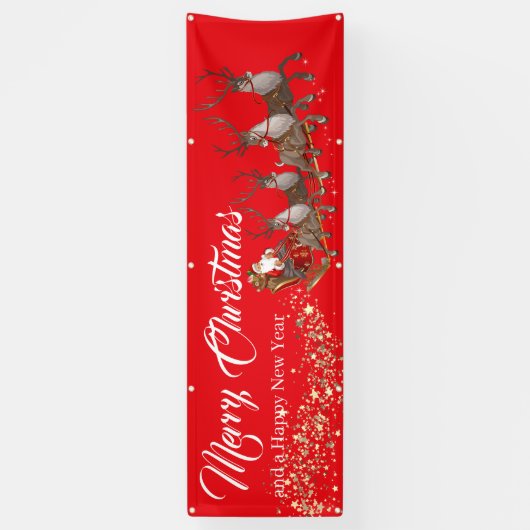 Outdoor Banner Santa Reindeers Frohe Weihnachten (Vertikal)
