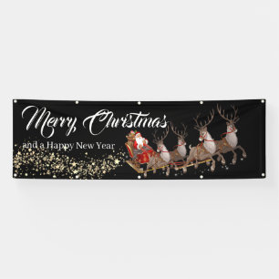 Outdoor Banner Santa Reindeers Frohe Weihnachten