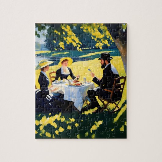 Outdoor Breakfast Scene: Kunstwerke aus dem 19. Ja Puzzle (Vertikal)