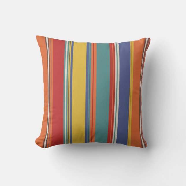 Outdoor Bright Blue Red Orange Aquamarin Stripe De Kissen (Vorderseite)